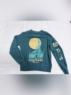 Disney Blue Sweatshirt with Light Blue Castle and Cream Moon Graphic